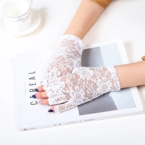 Summer lace thin woman riding electric car electric car driving sunscreen elegant and breathable elastic type lace and semi-finger glove