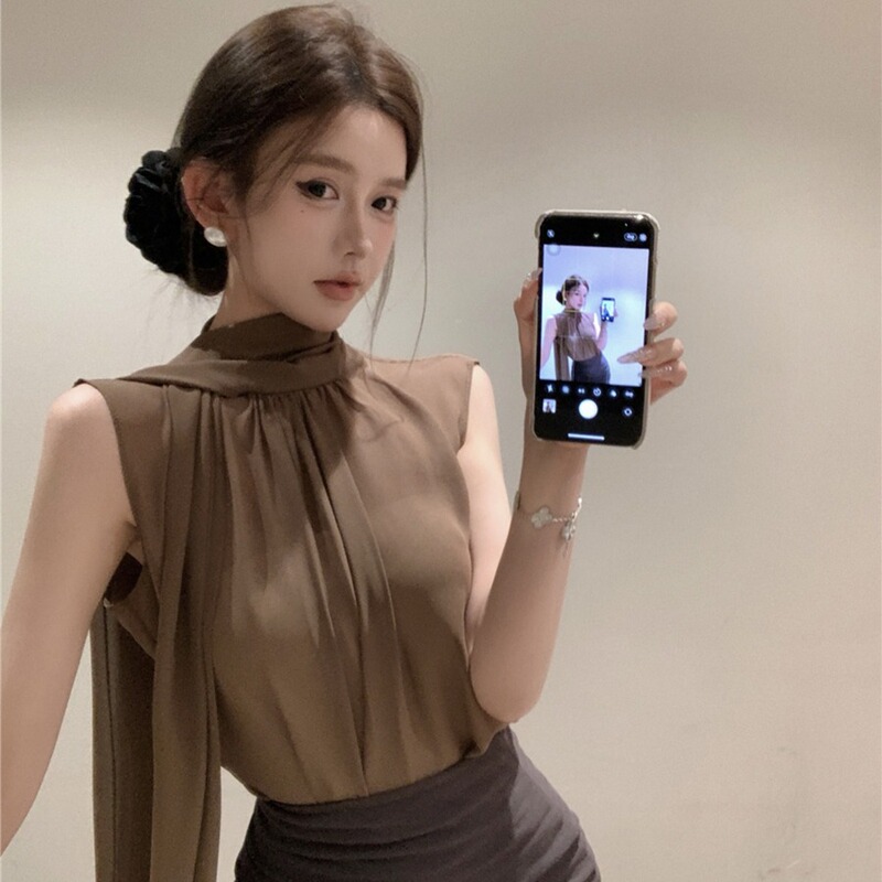 Hot-Selling 2026 Style Elegant and Sophisticated Chiffon Sleeveless Top with Ribbon + Inner Tube Top Two-Piece Set for Women