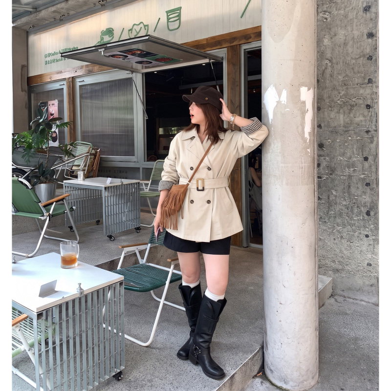 Autumn New Style on August 24Th: 10% off Q-Led-T Plus-Size Women's Double-Breasted Waist-Tie Trench Coat for Slightly Plump Women