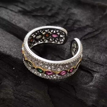 Palace style lace colored zirconium ring for women light luxury style niche design versatile high-end index finger ring trendy ring