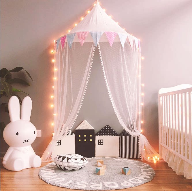Nordic ins Half moon tent Girl princess Children crib Mosquito net Bedroom decorative headboard Ceiling bed curtain