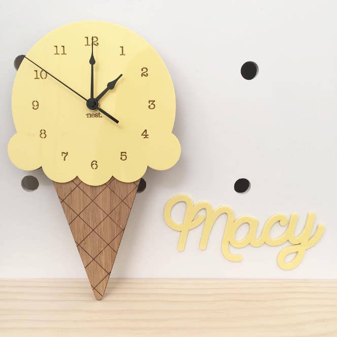 ins Nordic home ice cream clock Cartoon mute clock Wall decorated with children's room clock Soft