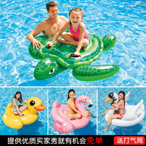 Water inflatable flamingo swimming ring children thick seat seat adult photo Net red Mount play water toy floating bed