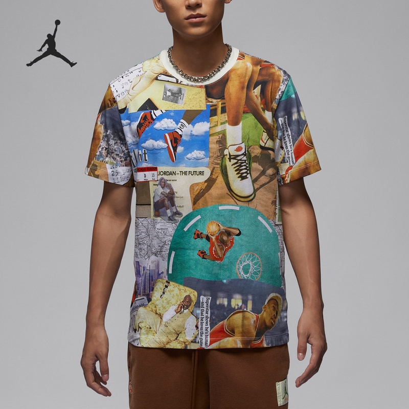 Nike Official Authentic Jordan Men's Casual Breathable Printed Sports Short-Sleeved T-Shirt Fz1924-100