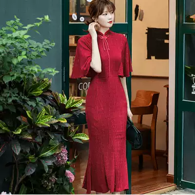 Bone-etched cheongsam young Chinese style bride toast dress Wedding wedding mother dress Western style noble mother-in-law