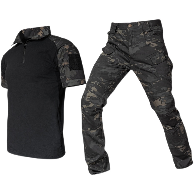 Outdoor short-sleeved camouflage suit men's summer lightweight instructor training suit expansion military training uniform tactical frog suit wear-resistant
