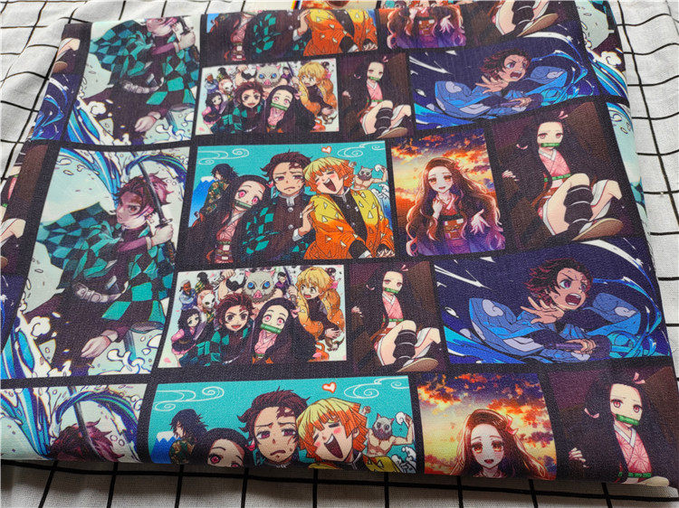 Cartoon fabric fine canvas printing handmade diy fabric bag kindergarten dormitory tablecloth ghost is tied to the blade of destruction