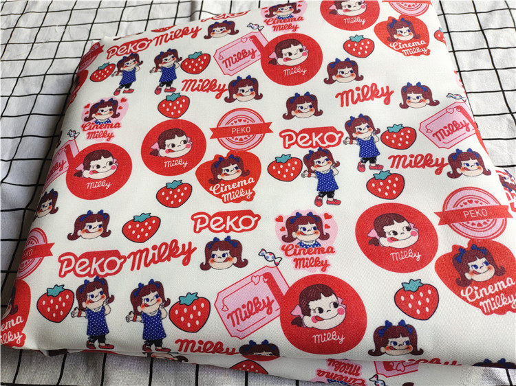 Cartoon fabric fine canvas printing handmade diy fabric bag tablecloth dormitory tablecloth cow long milk hair girl