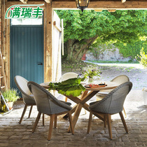 Modern simple outdoor tables and chairs combined outdoor leisure garden garden garden solid wooden table chair waterproof