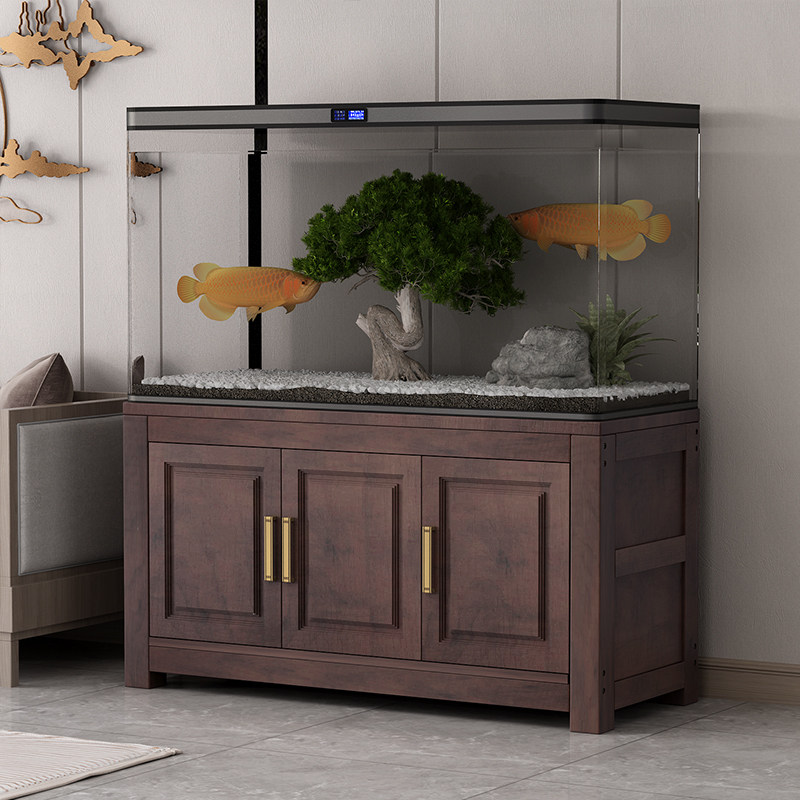 Simply walnut ecological fish tank rack base living room medium aquarium fish tank bottom cabinet with door custom