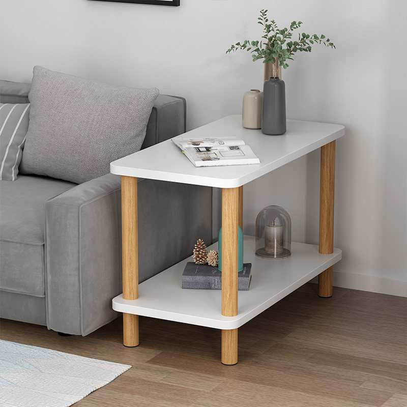 Extremely simple rectangular white side several small tea table sofa narrow mini-shelf bedroom double layer small table for home