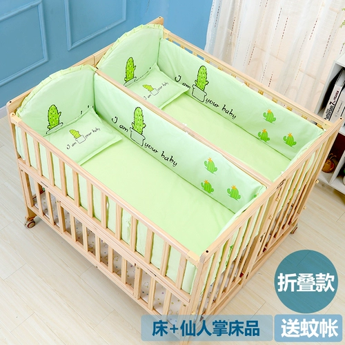 Кроватка для близнецов из натурального дерева, складная детская универсальная колыбель для приставной кровати