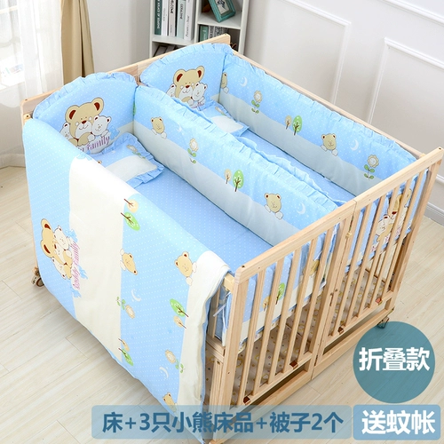 Кроватка для близнецов из натурального дерева, складная детская универсальная колыбель для приставной кровати