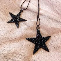 2021 new long simple wild temperament necklace female black rhinestone fashion retro five-pointed star sweater chain personality