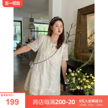 DM100 big code percentily dress spring micro fat mm (vest one-piece dress) New Chinese style wind embroidery flying sleeves