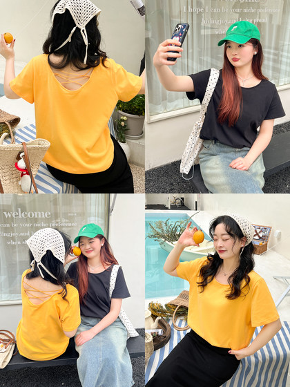 DM100大码百分百2025夏新款女装休闲打底多色宽松上衣正肩短袖T恤