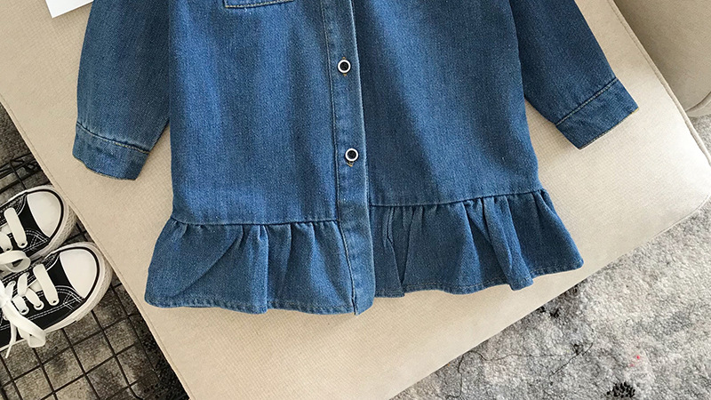 Váy denim bé gái mùa xuân 2019 mới Hàn Quốc dài tay bé gái quần áo váy hải quân sóng dam be gai