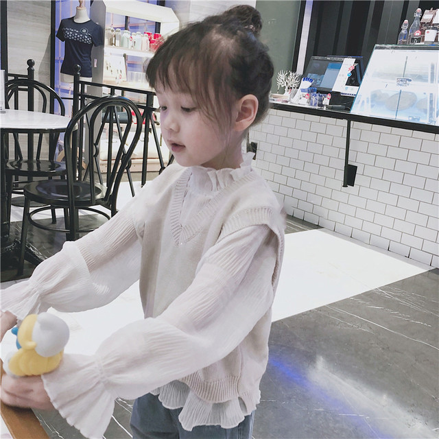 Girls' clothing 2022 autumn clothing new children's Korean version casual solid color V-neck knitted wool vest small vest vest