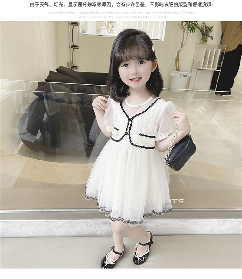 Summer dress for girls 2022, a cute short-sleeved princess dress for little kids with a Korean style and a cute chanel-like mesh fabric pic 6