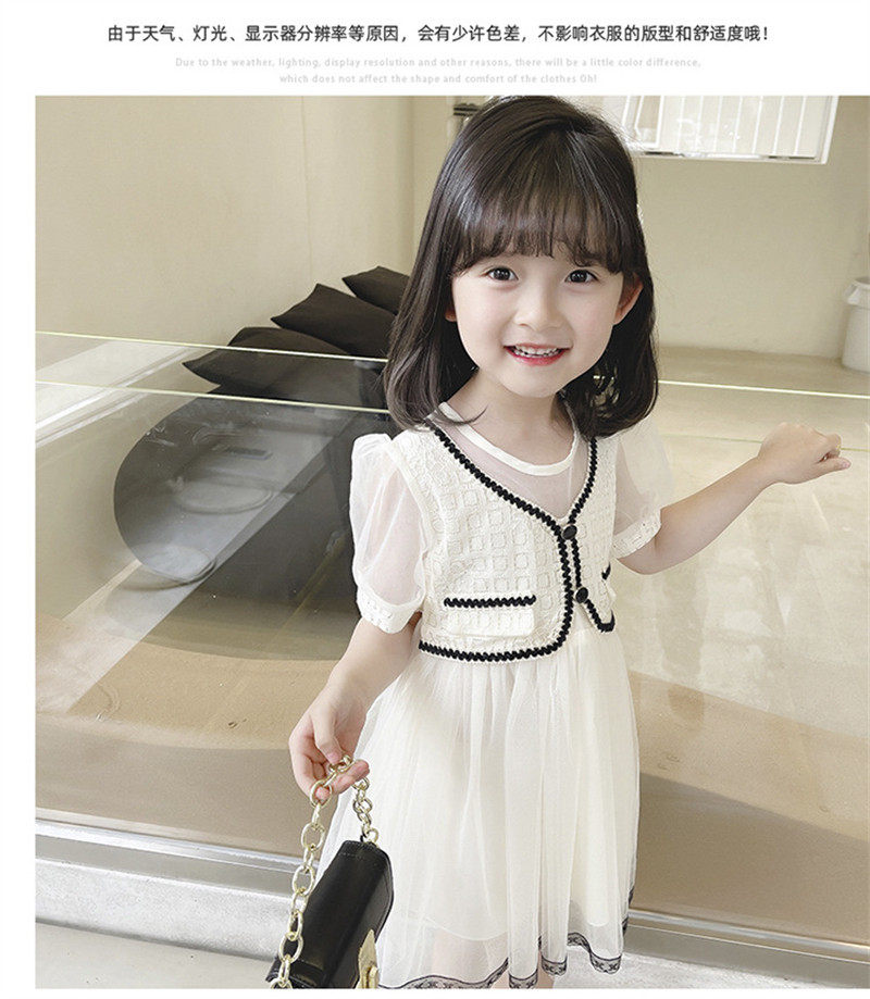 Summer dress for girls 2022, a cute short-sleeved princess dress for little kids with a Korean style and a cute chanel-like mesh fabric pic 15