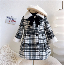 Girls small fragrant style coat 2024 autumn and winter new style girls style quilted thickened mid-length woolen coat