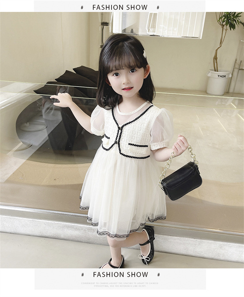 Summer dress for girls 2022, a cute short-sleeved princess dress for little kids with a Korean style and a cute chanel-like mesh fabric pic 8