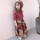 2022 summer girls Korean version new baby loose solid color mid-sleeved T-shirt + fashionable flower wide-leg mid-pants suit