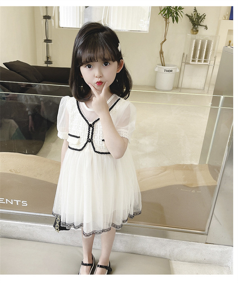 Summer dress for girls 2022, a cute short-sleeved princess dress for little kids with a Korean style and a cute chanel-like mesh fabric pic 12