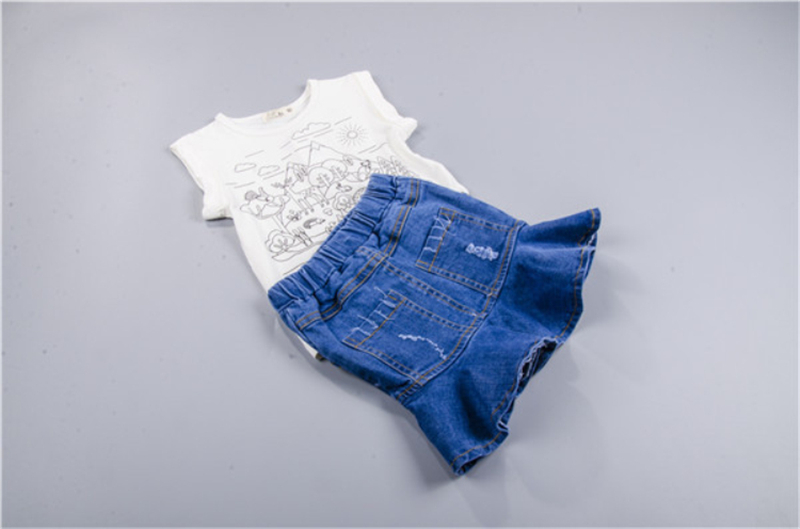 Mùa xuân và mùa hè cô gái váy 2018 cô gái mới váy denim váy chiến đấu lá sen bag hip váy trẻ em váy