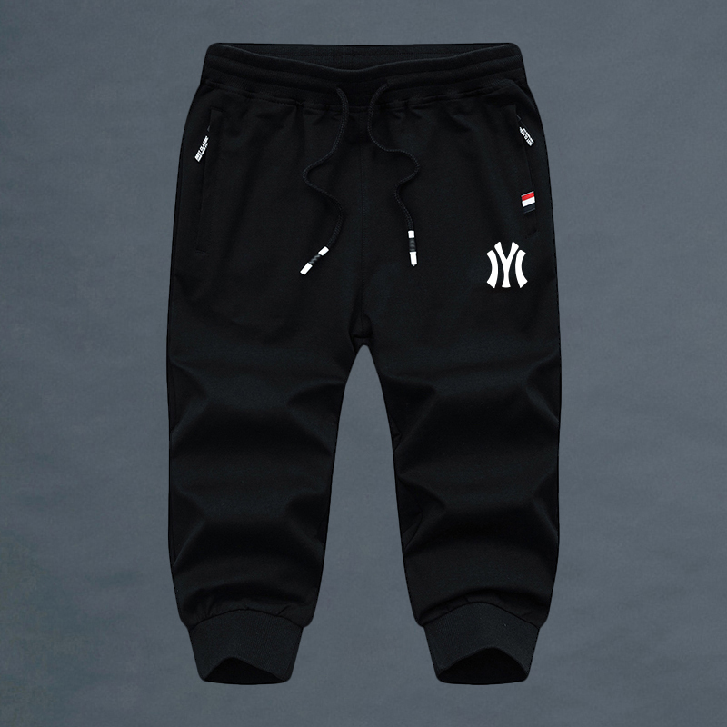 Summer Pure Cotton Cropped Pants for Men, Thin Style for Beach and Outdoor Sports, Loose 7-Point Casual Pants, Breathable Jogger Pants for Men