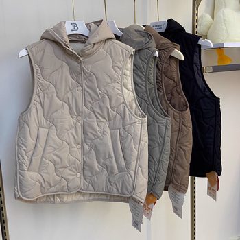 Mengruili 5081 new autumn and winter women's hooded vest sleeveless jacket simple and versatile warm vest