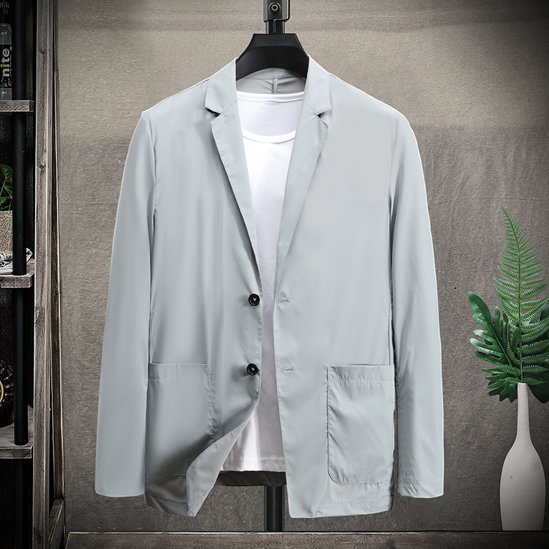 Ultra-Thin Men's Casual High-Elastic Summer Jacket, Ice Silk, High-End, Lightweight, Plus Size, Sun Protection Single Suit