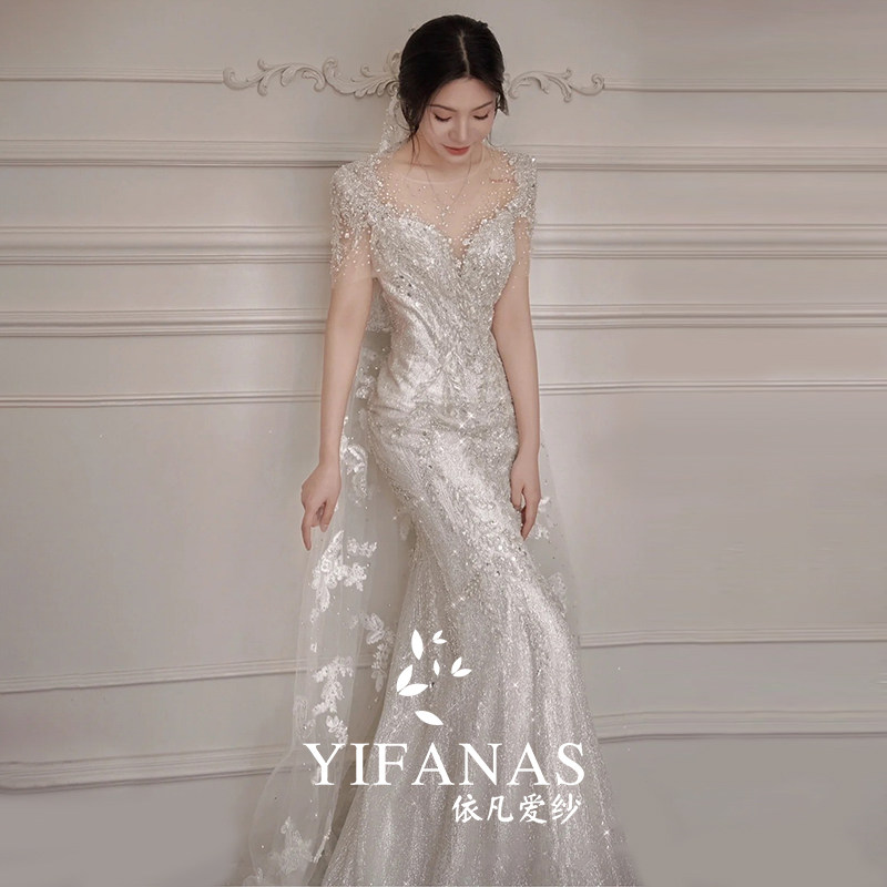 Легкое свадебное платье "рыбий хвост" bride 2025 новая основная пряжа высокого класса, легкая роскошная нишевая пряжа для выхода в свет, чтобы получить сертификат на французское платье