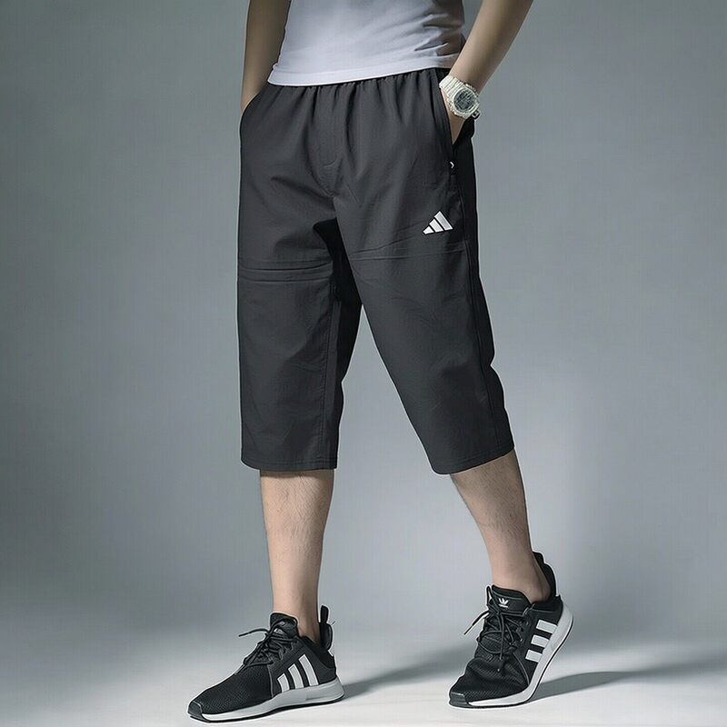 Adidas Men's Cropped Pants Summer New Ice Silk Quick-Dry Sports Pants Woven Breathable Casual Mid-Length Pants