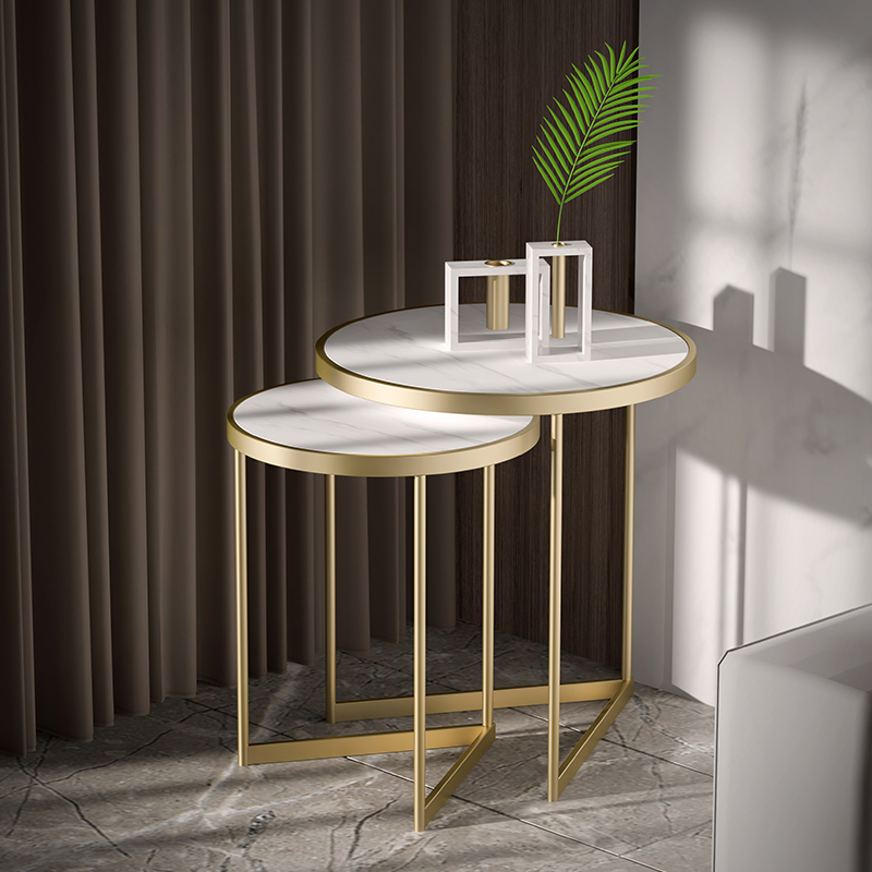 Light luxury slate simple modern creative small coffee table side a few Italian Nordic living room sofa corner a few round table bedside cabinets