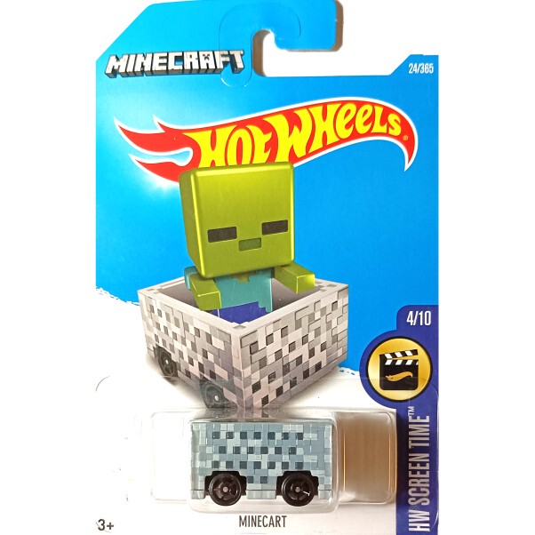 Hotwheels Minecraft Minecart/Zombie Edition Gray Minecart Rare 24