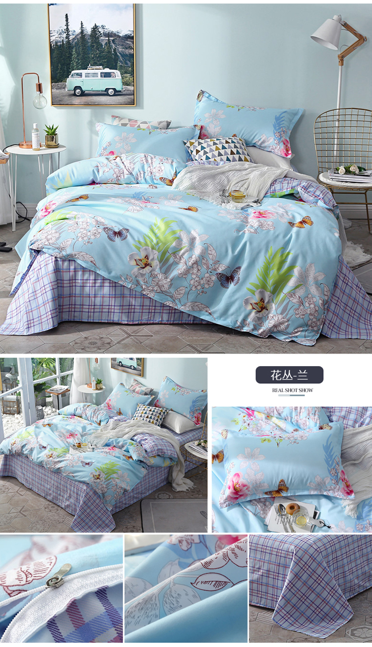 Net màu đỏ tờ bông giường ba bộ bông sinh viên phòng ngủ đơn quilt cover 2 bộ mùa hè bốn miếng