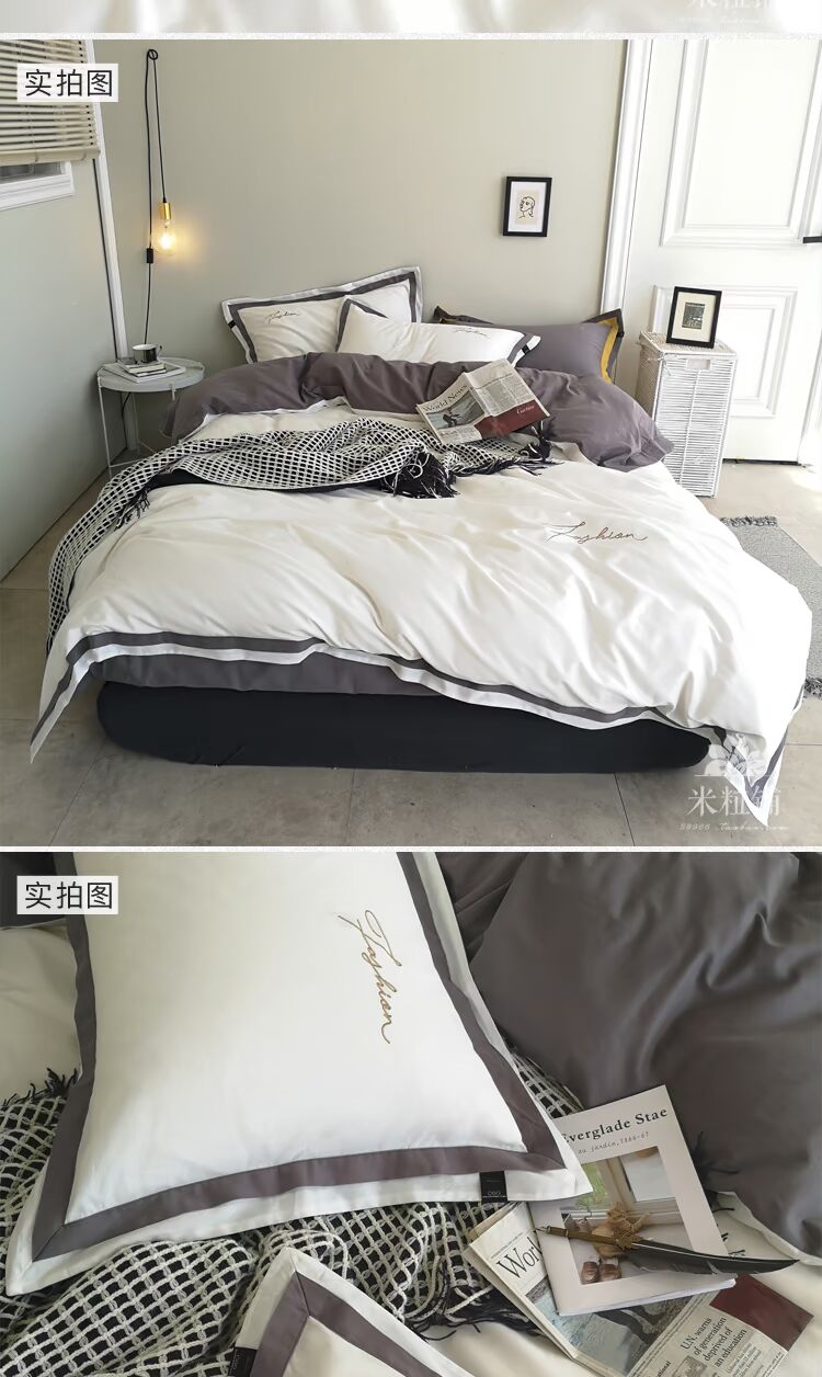 Hồng Kông nhẹ nhàng sang trọng cao cấp màu tương phản 80 ngựa cotton chà nhám bốn mảnh đơn giản mùa thu và mùa đông ấm áp màu rắn giường - Bộ đồ giường bốn mảnh bộ drap giường 1m6