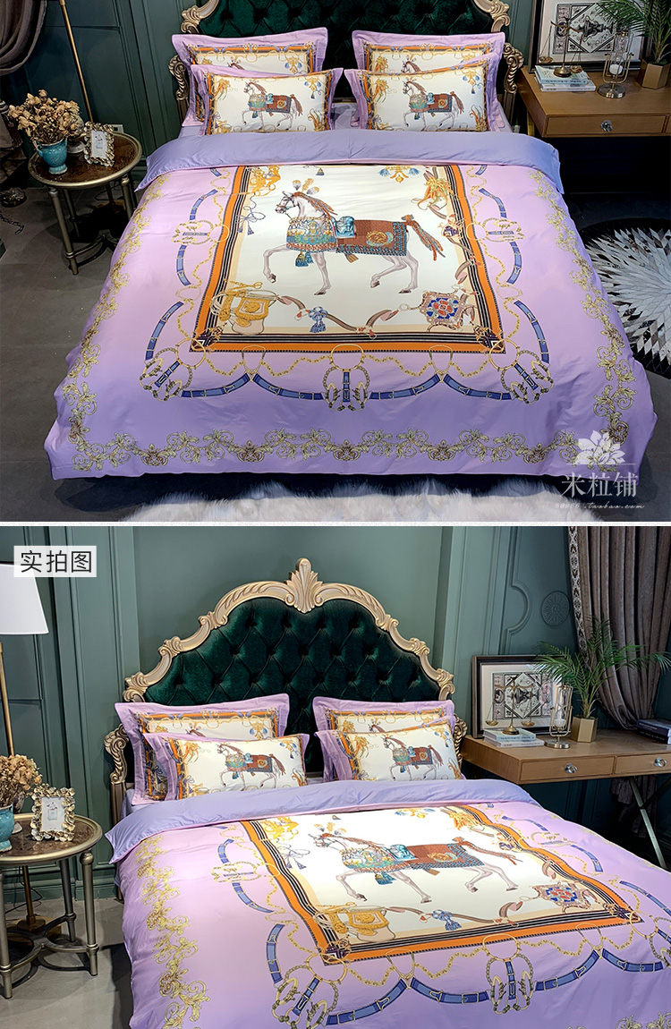 Phong cách châu Âu và Mỹ 60 in kỹ thuật số Ai Cập dài chủ yếu cotton satin bốn mảnh tấm vải lanh Bộ đồ giường 1,8m - Bộ đồ giường bốn mảnh bộ ga giường