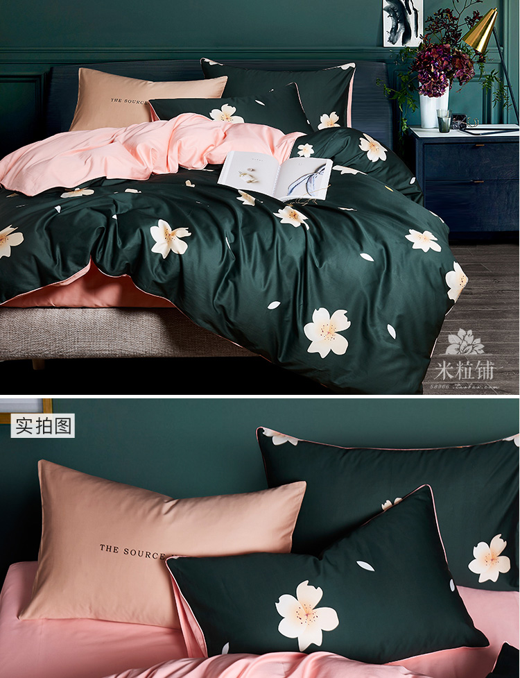 Mỹ 60 dài chủ yếu cotton in kỹ thuật số satin bốn mảnh bông tấm chăn bông trải giường - Bộ đồ giường bốn mảnh bộ chăn ga gối lụa satin