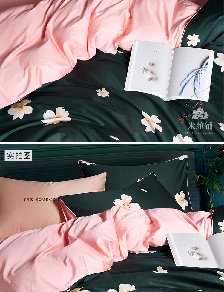 Mỹ 60 dài chủ yếu cotton in kỹ thuật số satin bốn mảnh bông tấm chăn bông trải giường - Bộ đồ giường bốn mảnh bộ chăn ga gối lụa satin