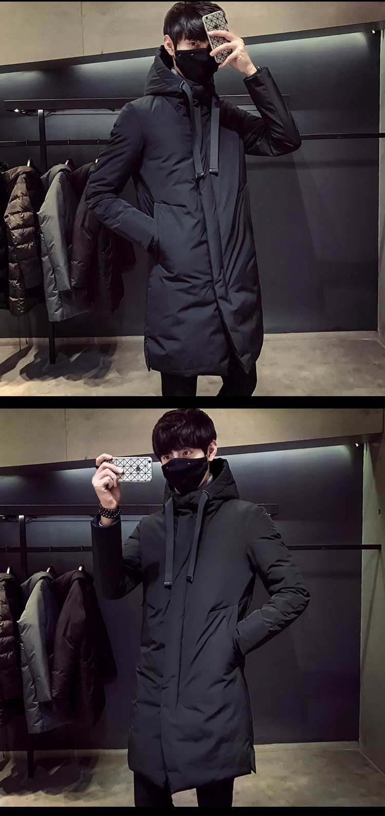 Playboy, зимний длинный пуховик, трендовая куртка, облегающий крой, средней длины, увеличенная толщина, в корейском стиле playboy / Playboy 