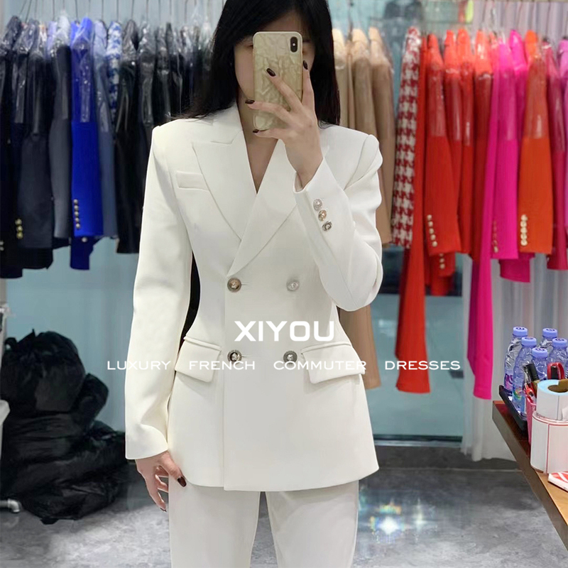 High-End Tailored Suit 2026 Spring New Style Heavy-Duty Double-Breasted Wide-Shoulder Waist-Cinching Elegant Slim-Fit Blazer for Women
