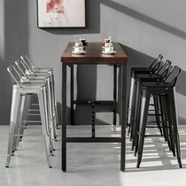 Industrial retro wrought iron bar table and chair combination simple solid wood bar chair bar chair backrest home high stools