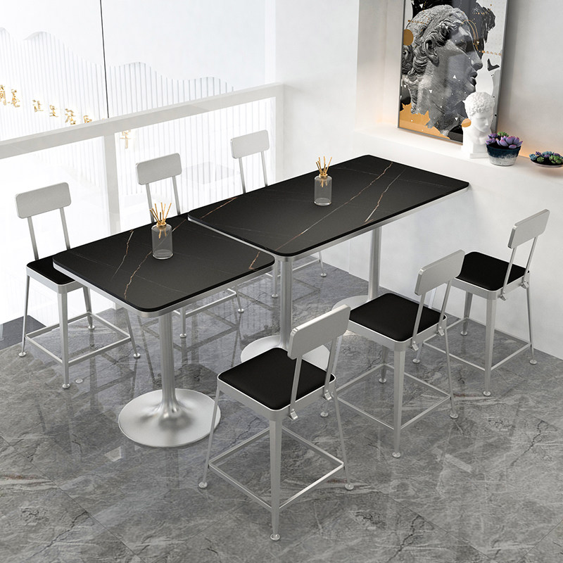 Brief Snack Snack Fast Food and chairs Combined Barbecue Net Red Rockboard Milk Tea Shop Dining Room Chain Dining Table And Chairs Combination