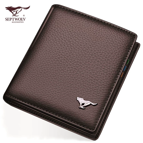 Septwolves, мужской бумажник, кожаный короткий картхолдер, из натуральной кожи, воловья кожа
