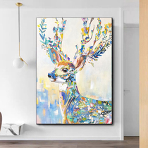 Pure Hand Painted Oil Painting Plum Blossom Deer Modern Living Room Auspicious Animal Decoration Painting into the family Xuanguan Vertical Edition American Hanging Painting Deer