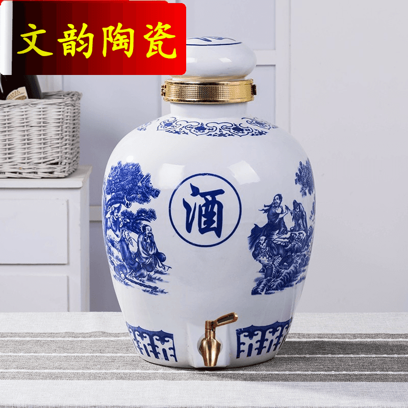 Wen rhyme of jingdezhen ceramics with cover with blue and white jars leading wine wine bottle bottle seal it wine