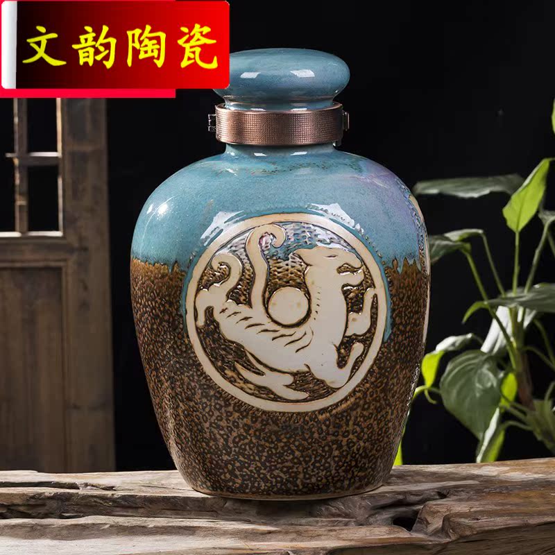 Wen rhyme jingdezhen earthenware jars antique ceramics hip it home 20 jins 10 jins of five sect wine jar