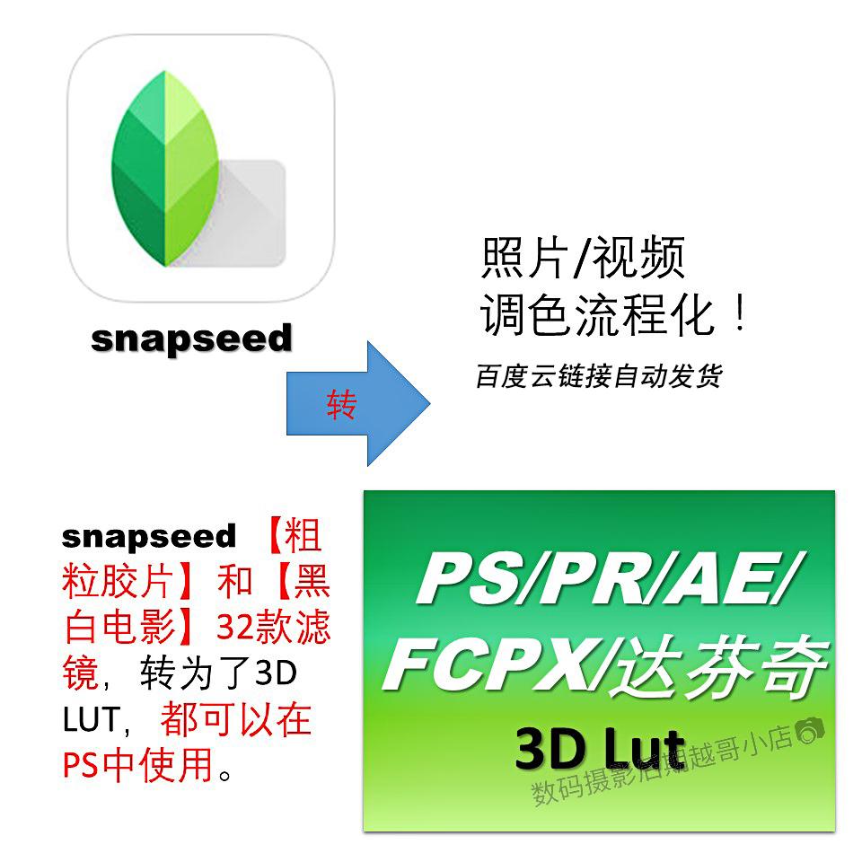 Original snapseed computer phone 3dlut filter PS PR spicy FCPX color grading preset video